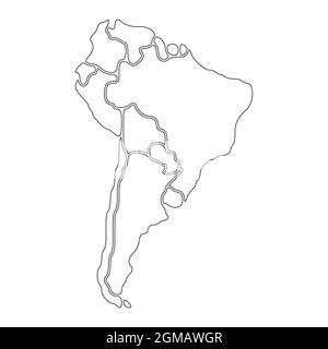Carte schématique simplifiée de l'Amérique du Sud. Carte politique vierge des pays du continent isolé. Contours généralisés et lissés. Illustration simple à vecteur plat Illustration de Vecteur
