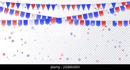 Drapeaux rouges, blancs, bleus, confetti sur blanc. Concept en couleurs drapeau des Etats-Unis, chili, france, pays-bas, australie, royaume-uni. Indépendance américaine Illustration de Vecteur