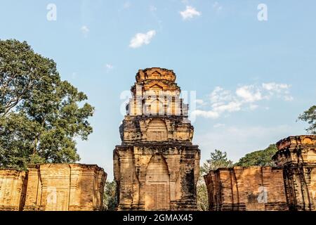 Vieilles ruines du temple de Prasat Kravan à Angkor Wat, Cambodge Banque D'Images