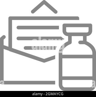 Icône d'ampoule médicale et de lettre. Informations sur la vaccination, invitation, autorisation pour la vaccination du symbole de sérum Illustration de Vecteur