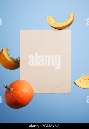 Arrière-plan Halloween avec citrouilles lévitantes. La vie encore conceptuelle avec place pour le texte Banque D'Images