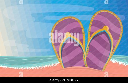 Sandals sur la mer paysage d'été Illustration de Vecteur