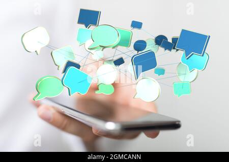 Rendu 3D des bulles de parole en plus d'un concept de communication numérique par téléphone portable Banque D'Images