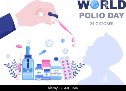 Journée mondiale de la polio contexte célébré le 24 octobre la médecine à la maladie potentiellement mortelle causée par le poliovirus. Illustration vectorielle Illustration de Vecteur