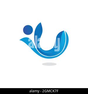 personnes natation abstrait logo baleine icône plate concept vectoriel design graphique Illustration de Vecteur