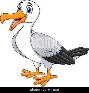 Illustration vectorielle de dessin animé d'oiseau de mouette mignon Illustration de Vecteur