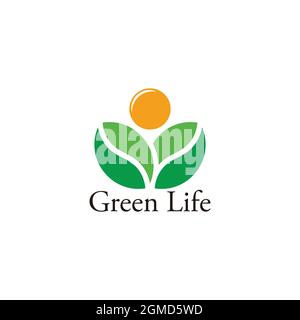 symbole vert de plantation de soleil feuille vecteur logo Illustration de Vecteur