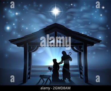 Noël Nativité scène Jésus Manger Silhouette Illustration de Vecteur