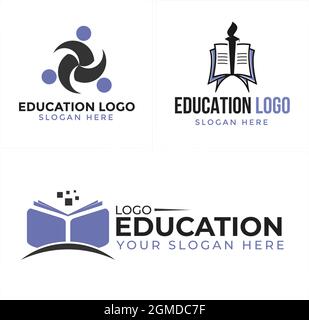 Design du logo de la bibliothèque numérique du livre éducatif Illustration de Vecteur