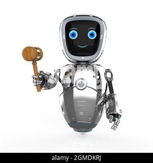 Internet droit concept avec 3d rendu assistant robot tenir gavel juge Banque D'Images