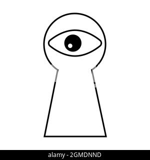 Trou de serrure avec un œil, concept icône de surveillance de la peepin Illustration de Vecteur