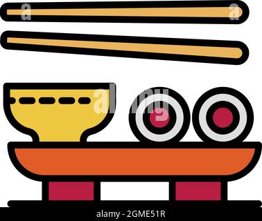 Icône de la soupe sushi japan. Outline sushi japon soupe vecteur icône couleur plat isolé Illustration de Vecteur