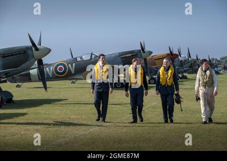 Duxford, Royaume-Uni. 18 septembre 2021. Duxford Imperial War Museum Cambridgeshire England Battle of Britain le week-end du spectacle aérien. Les historiens vivants « s'en dédèreront » des Spitfires et des ouragans. Banque D'Images