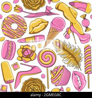 Motif d'illustrations féminines glamour dorées et roses. Motif sans couture à vecteur de couleur. Illustration de Vecteur