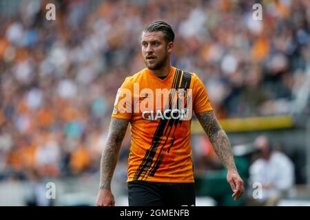 Hull, Royaume-Uni. 18 septembre 2021. George Moncur #18 de Hull City à Hull, Royaume-Uni, le 9/18/2021. (Photo par Ben Early/News Images/Sipa USA) crédit: SIPA USA/Alay Live News Banque D'Images