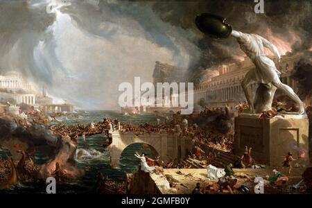 Le cours de l'Empire : destruction par Thomas Cole (1801-1848), huile sur toile, 1836 Banque D'Images