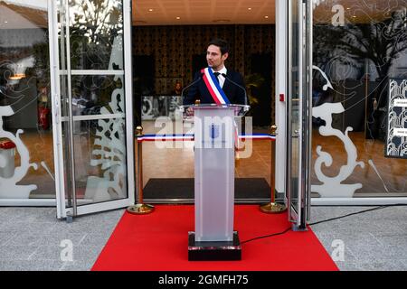 Charles Aslangul, maire de Bry-sur-Marne lors de l'inauguration d'un nouveau théâtre (ou théâtre) à Bry-sur-Marne, Val-de-Marne, Ile-de-France, près de Paris, France, Le 17 septembre 2021. Photo de Victor Joly/ABACAPRESS.COM Banque D'Images