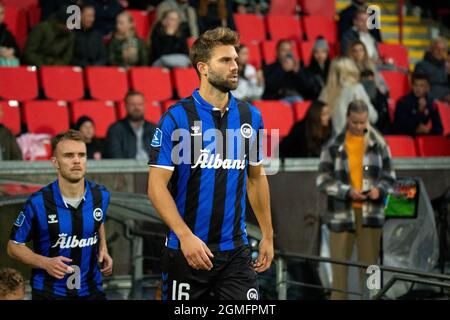 Aalborg, Danemark. 17 septembre 2021. Jorgen Skjelvik d'Odense Boldklub entre dans le terrain pour le 3F Superliga match entre Aalborg Boldklub et Odense Boldklub au parc Aalborg Portland à Aalborg. (Crédit photo : Gonzales photo/Alamy Live News Banque D'Images