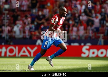 Geoffrey Kondogbia de l'Atletico de Madrid pendant le match de la Liga entre l'Atletico de Madrid et le Athletic Club Bilbao au stade Wanda Metropolitano à Madrid, Espagne. Banque D'Images