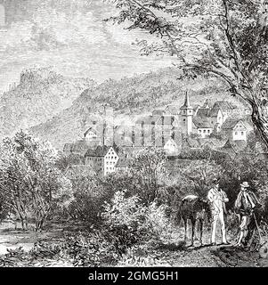 Village d'Ebersteinbourg, Bade-Wurtemberg, Allemagne, Europe. Ancienne illustration gravée du XIXe siècle de la Ilustración Artística 1882 Banque D'Images