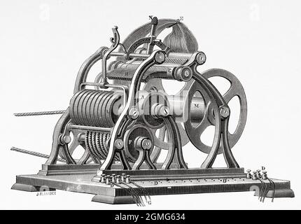 Le mélographe de l'enregistrement de musique de M. Roncalli. Ancienne illustration gravée du XIXe siècle de la Ilustración Artística 1882 Banque D'Images