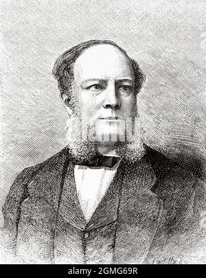 Portrait de Sir Carl Wilhelm Siemens (1823-1883) anglicisé à Charles William Siemens, était un ingénieur et homme d'affaires allemand-britannique en électricité. Europe. Ancienne illustration gravée du XIXe siècle de la nature 1883 Banque D'Images