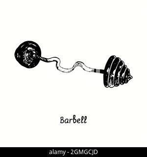 Barbell. Dessin d'une boisée noire et blanche à l'encre. Banque D'Images