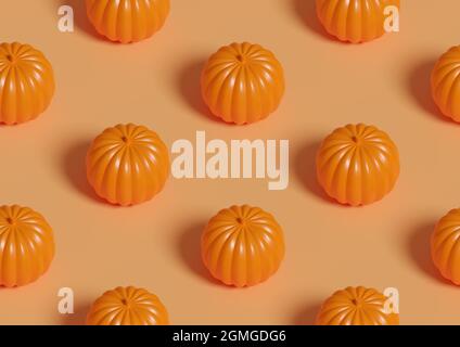 Citrouille orange Halloween. Répétition isométrique sans couture. illustration 3d. Banque D'Images