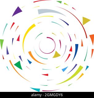 Cercles circulaires et concentriques segmentés colorés. Radiales, radiantes. Forme abstraite de cercle géométrique, élément de conception. Tourbillon, tourbillon, spirale et wh Illustration de Vecteur