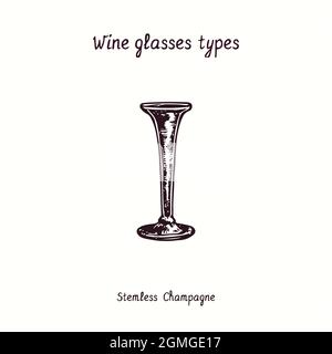 Collection types de verres à vin, champagne Stemless. Dessin d'une boisée noire et blanche à l'encre. Banque D'Images