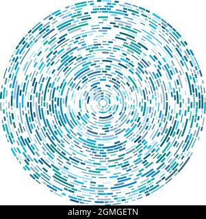 Cercles circulaires et concentriques segmentés colorés. Radiales, radiantes. Forme abstraite de cercle géométrique, élément de conception. Tourbillon, tourbillon, spirale et wh Illustration de Vecteur