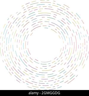 Cercles circulaires et concentriques segmentés colorés. Radiales, radiantes. Forme abstraite de cercle géométrique, élément de conception. Tourbillon, tourbillon, spirale et wh Illustration de Vecteur