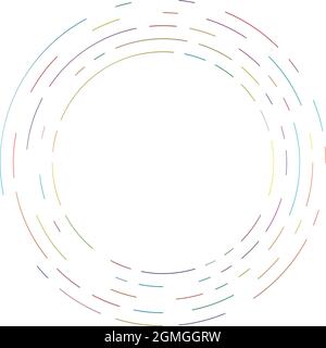 Cercles circulaires et concentriques segmentés colorés. Radiales, radiantes. Forme abstraite de cercle géométrique, élément de conception. Tourbillon, tourbillon, spirale et wh Illustration de Vecteur
