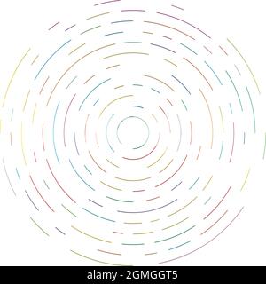 Cercles circulaires et concentriques segmentés colorés. Radiales, radiantes. Forme abstraite de cercle géométrique, élément de conception. Tourbillon, tourbillon, spirale et wh Illustration de Vecteur