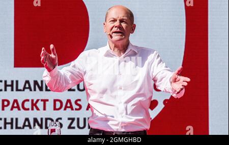 Munich, Bavière, Allemagne. 18 septembre 2021. OLAF SCHOLZ, le candidat du SPD à la place d'Angela Merkel en tant que chancelière allemande. (Image de crédit: © Sachelle Babbar/ZUMA Press Wire) Banque D'Images