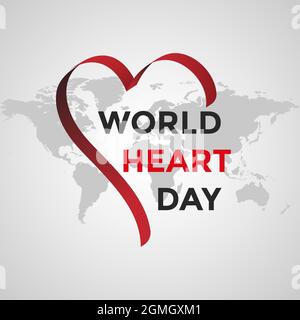 journée mondiale du coeur avec coeur en forme de bande sur fond de carte du monde Illustration de Vecteur