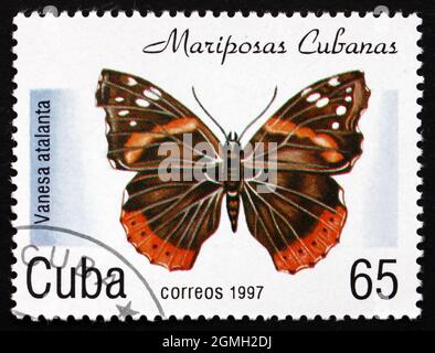 CUBA - VERS 1997 : un timbre imprimé à Cuba montre l'amiral rouge, Vanesa Atalanta, papillon, vers 1997 Banque D'Images