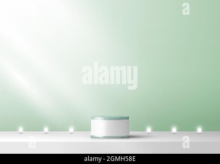 Scène 3D superposée blanc et vert podium piédestal vert couleur menthe toile de fond avec lumière néon scène minimale. Vous pouvez utiliser pour l'affichage du produit. Vecteur illu Illustration de Vecteur