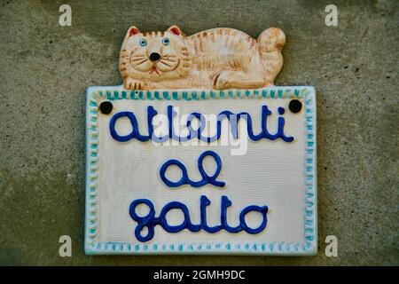 peinture en porcelaine d'un chaton sur le mur Banque D'Images