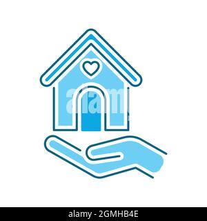 Icône de ligne de couleur aide sans domicile. Concept de charité pour les pauvres de la rue. Pictogramme de contour pour la page Web, l'application mobile, la promotion. Illustration de Vecteur