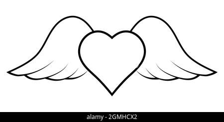 Coeur volant avec des ailes, un symbole de cupid apportant l'amour Illustration de Vecteur