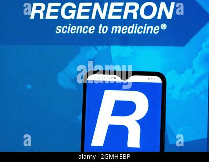 Ukraine. 19 septembre 2021. Sur cette photo, le logo Regeneron Pharmaceuticals est affiché sur un smartphone. (Credit image: © Igor Golovniov/SOPA Images via ZUMA Press Wire) Banque D'Images