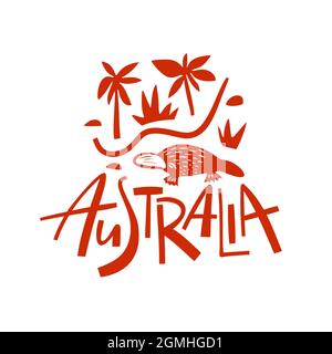 Carte stylisée vectorielle dessinée à la main de l'Australie. Illustration de voyage de la forme du Commonwealth d'Australie. Illustration avec lettrage dessiné à la main. Terres du sud ma Illustration de Vecteur