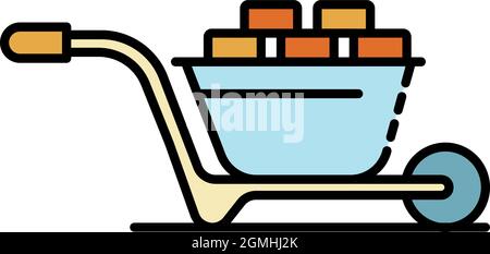 Icône de brouette. Contour de l'icône de vecteur de brouette couleur plate isolée Illustration de Vecteur