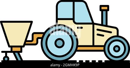 Tracteur avec icône semoir. Délimiter le tracteur avec l'icône de vecteur de semoir isolé à plat Illustration de Vecteur