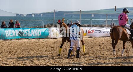 British Sand polo Event sur Sandbanks Beach, Poole Dorset, Royaume-Uni Banque D'Images