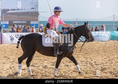 British Sand polo Event sur Sandbanks Beach, Poole Dorset, Royaume-Uni Banque D'Images