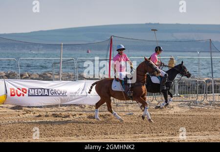 British Sand polo Event sur Sandbanks Beach, Poole Dorset, Royaume-Uni Banque D'Images