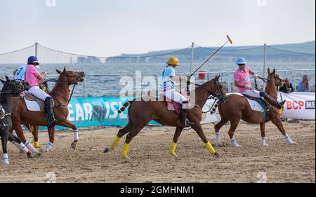 British Sand polo Event sur Sandbanks Beach, Poole Dorset, Royaume-Uni Banque D'Images