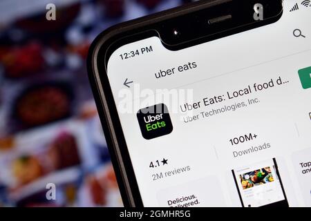 New Delhi, Inde, 16 janvier 2020 :- application Uber Eats sur smartphone Banque D'Images